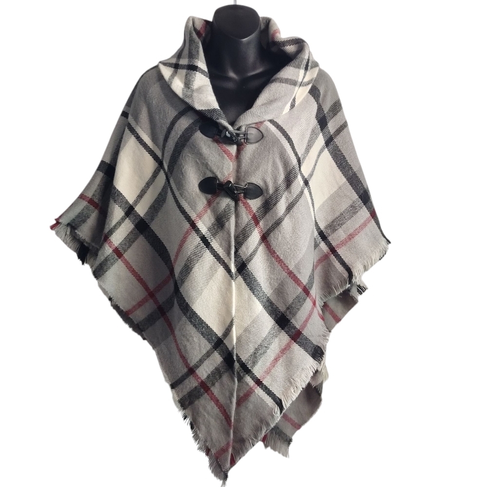 St. John's Bay Womens Classic Multicolor Plaid Sweater Poncho One Size Nwt